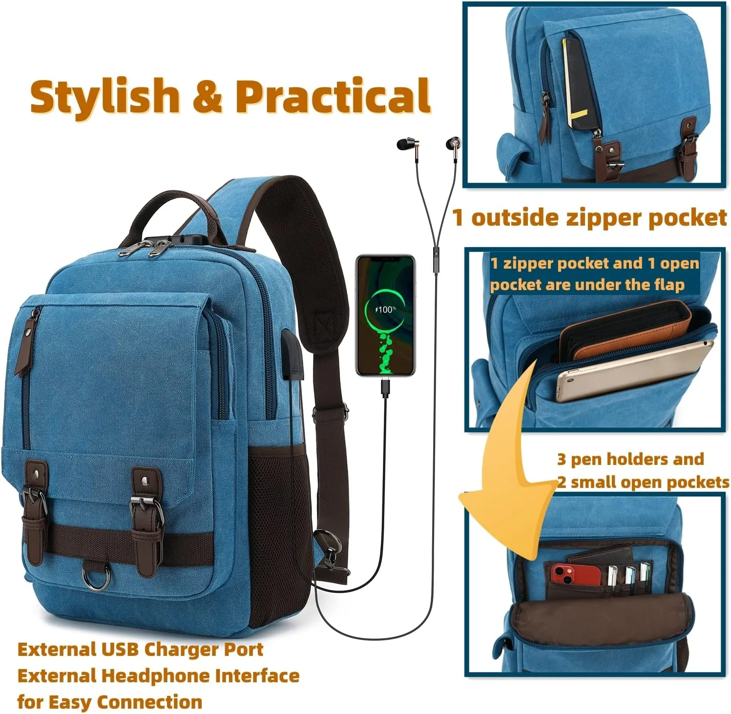 Leaper Retro Crossbody Bag Sling Bag Canvas Messenger Bag for Men Women Shoulder Bag Crossbody Handbags Satchel Travel Bag