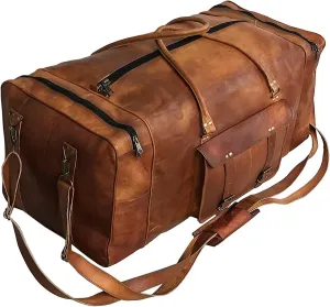 Leather 24 Inch Luggage Handmade Duffel Bag Carryall Weekender Travel Overnight Gym Sports Carry On Duffel Bag For Men And Women