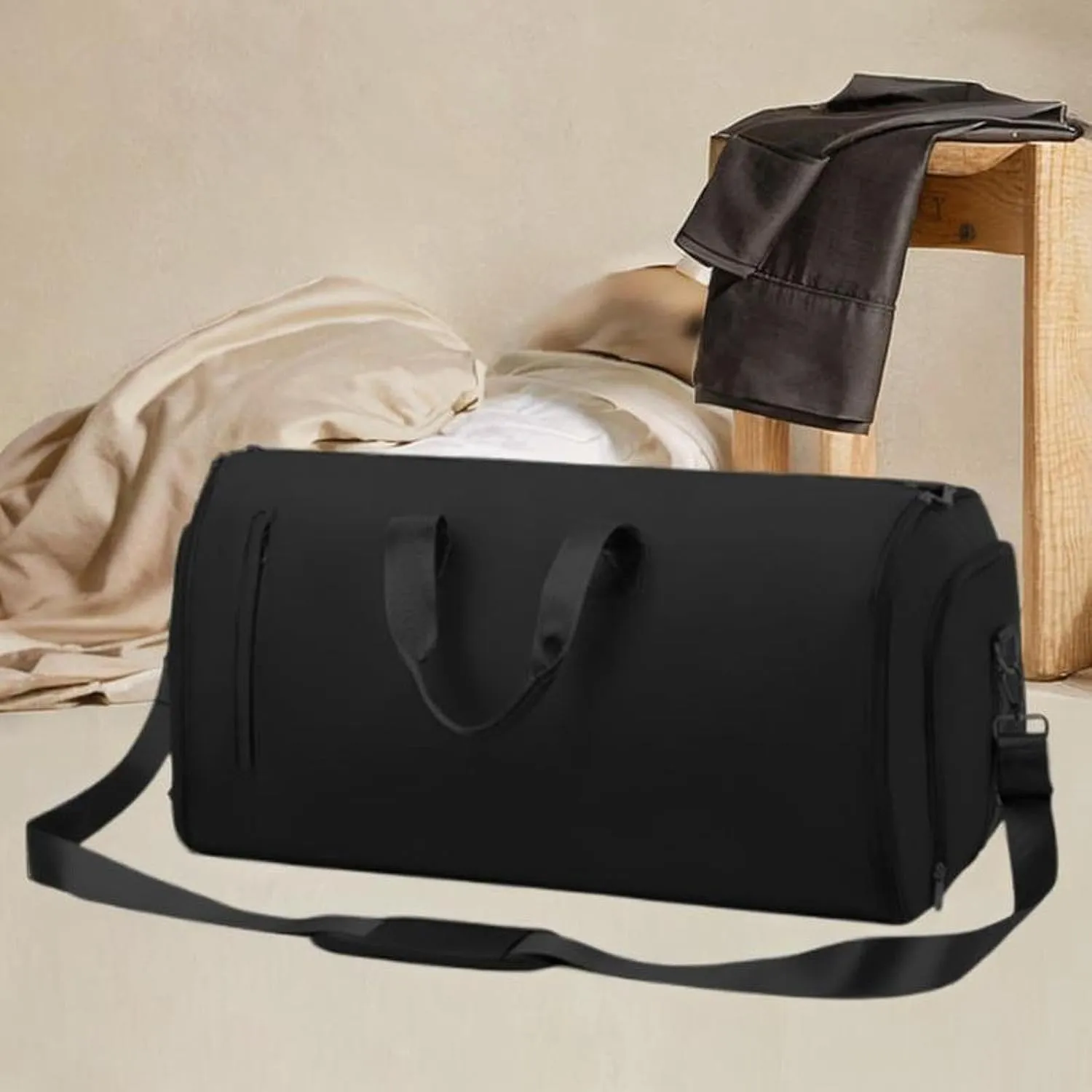 Leather Duffle Bag Shoulder Bag Business Travel Bag for for Men Women Holiday, Black