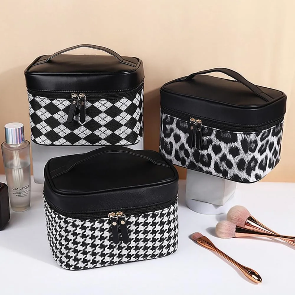 Leather Makeup Bag Travel Toiletry Bag Women Cute Waterproof Cosmetic Case Portable Hanging Organizer for Essentials Brushes (Zebra Stripe)
