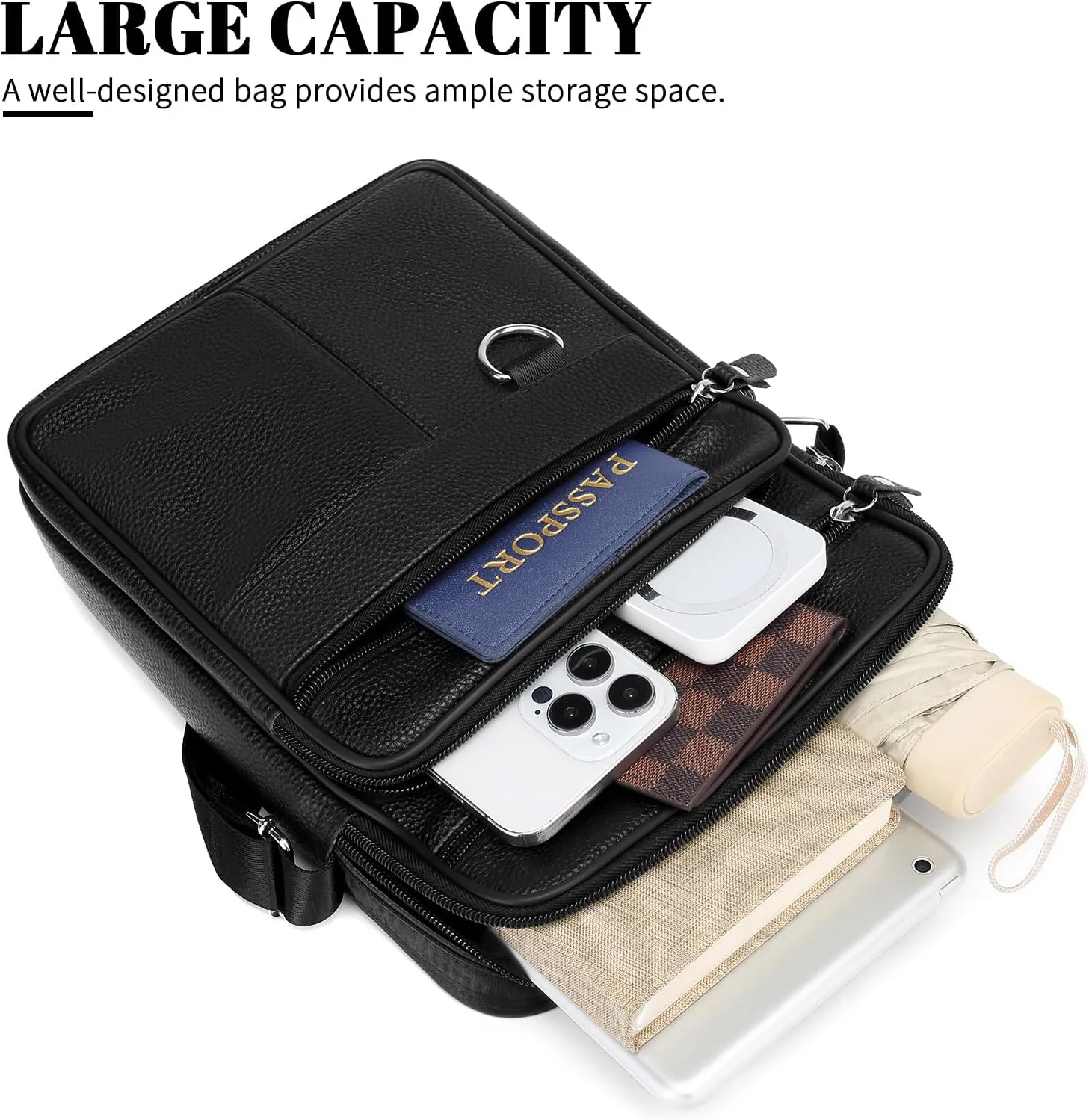 Leather Messenger Bag for Men Large Business Travel Briefcase Crossbody Handbag Man Purse Sling Shoulder Bag