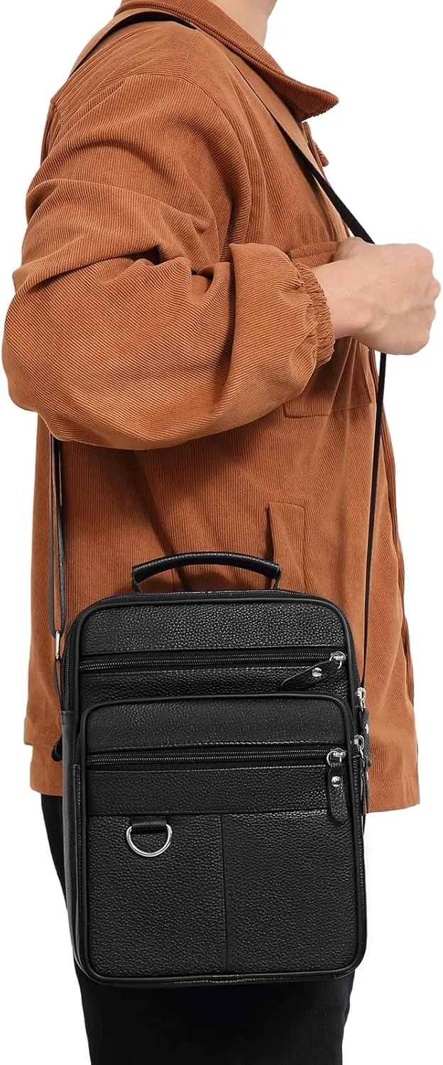 Leather Messenger Bag for Men Large Business Travel Briefcase Crossbody Handbag Man Purse Sling Shoulder Bag