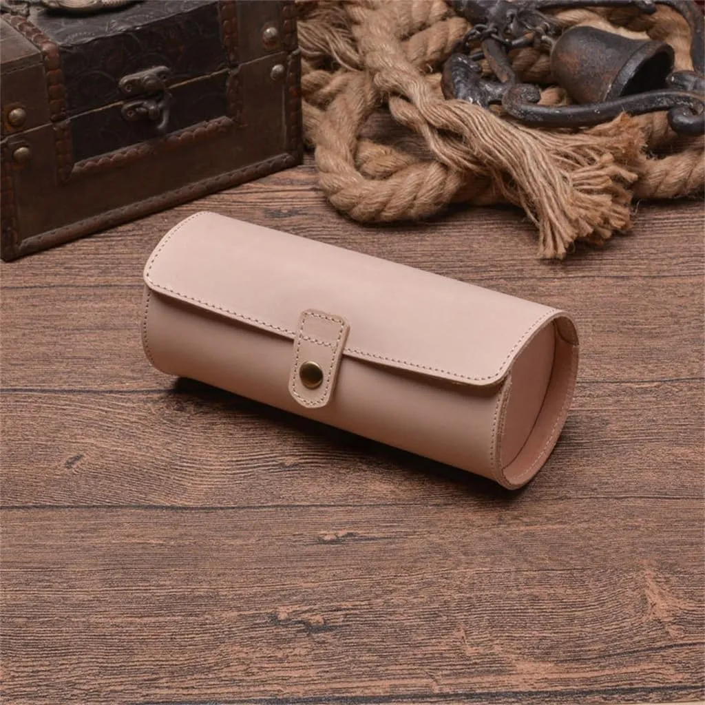 Leather Watch Case With Three Round Buckle Detachable Portable Watch Storage Box