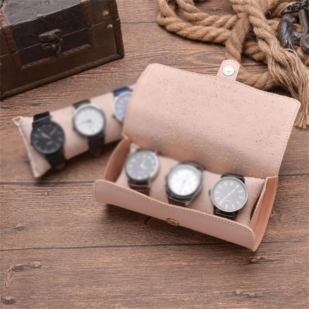 Leather Watch Case With Three Round Buckle Detachable Portable Watch Storage Box
