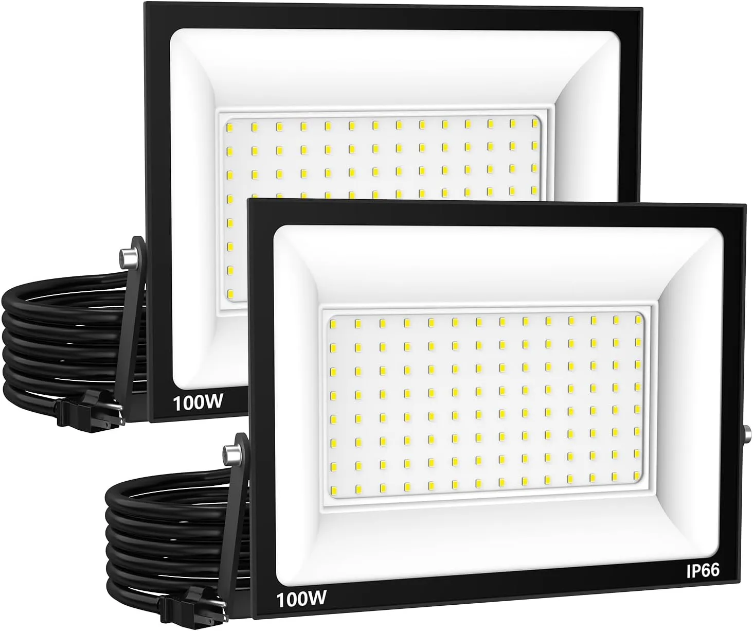 LED Flood Light Outdoor for Yard Work,100W 10000lm Super Bright LED Work Light with US Plug,6500K Daylight White Floodlight,IP66 Waterproof Security Floodlights for Garage Gardens Stadium Pats-2 Pack