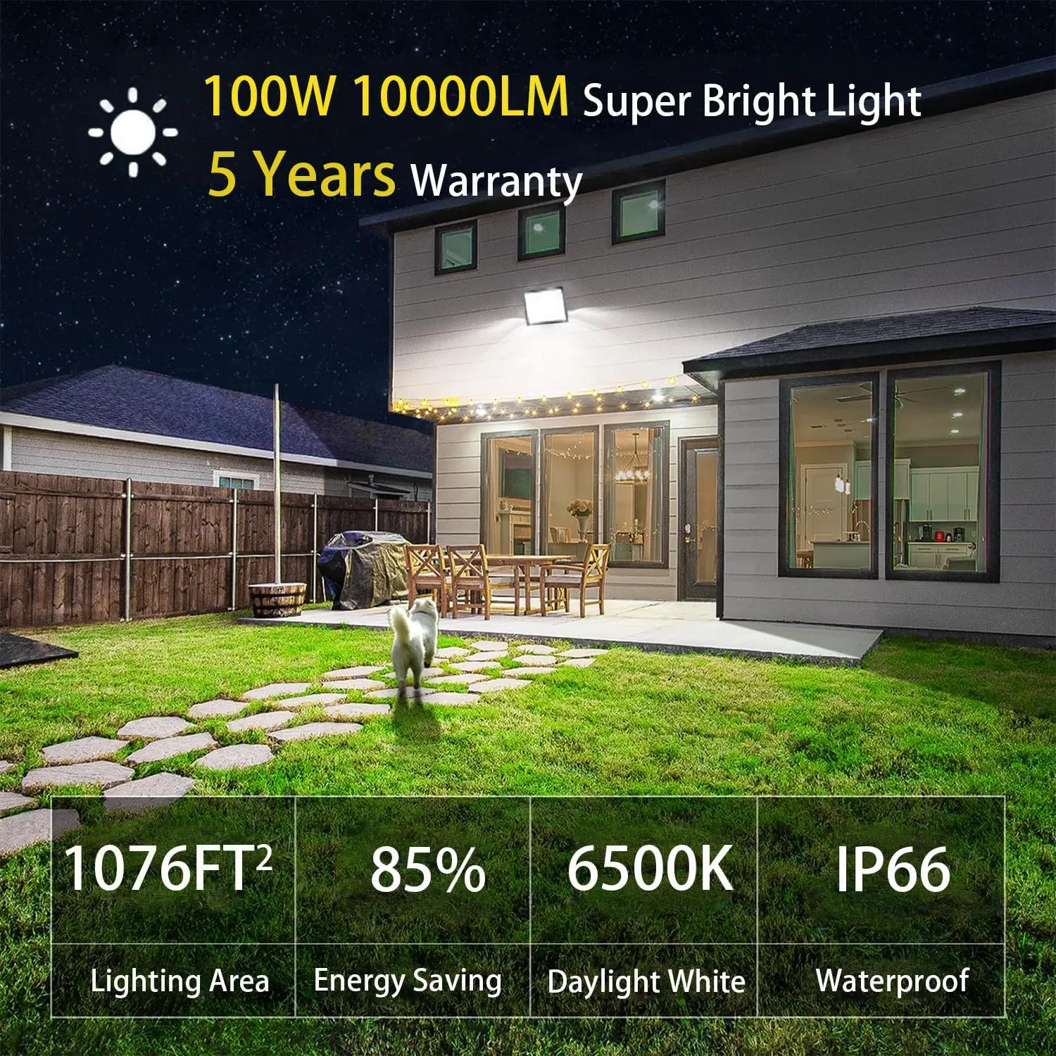 LED Flood Light Outdoor for Yard Work,100W 10000lm Super Bright LED Work Light with US Plug,6500K Daylight White Floodlight,IP66 Waterproof Security Floodlights for Garage Gardens Stadium Pats-2 Pack