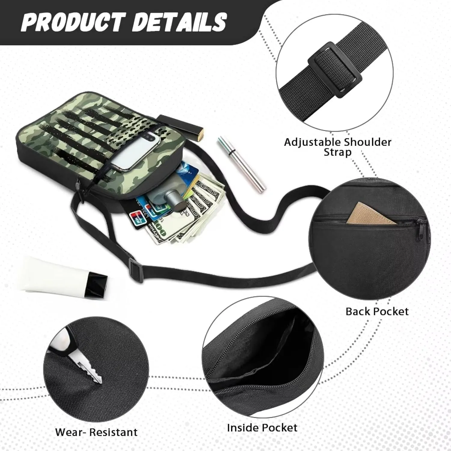 LedBack Cossbody Bag Messenger Bag Crossbody Bag Handbag Purse Shoulder Bag with Front Pocket Adjustable