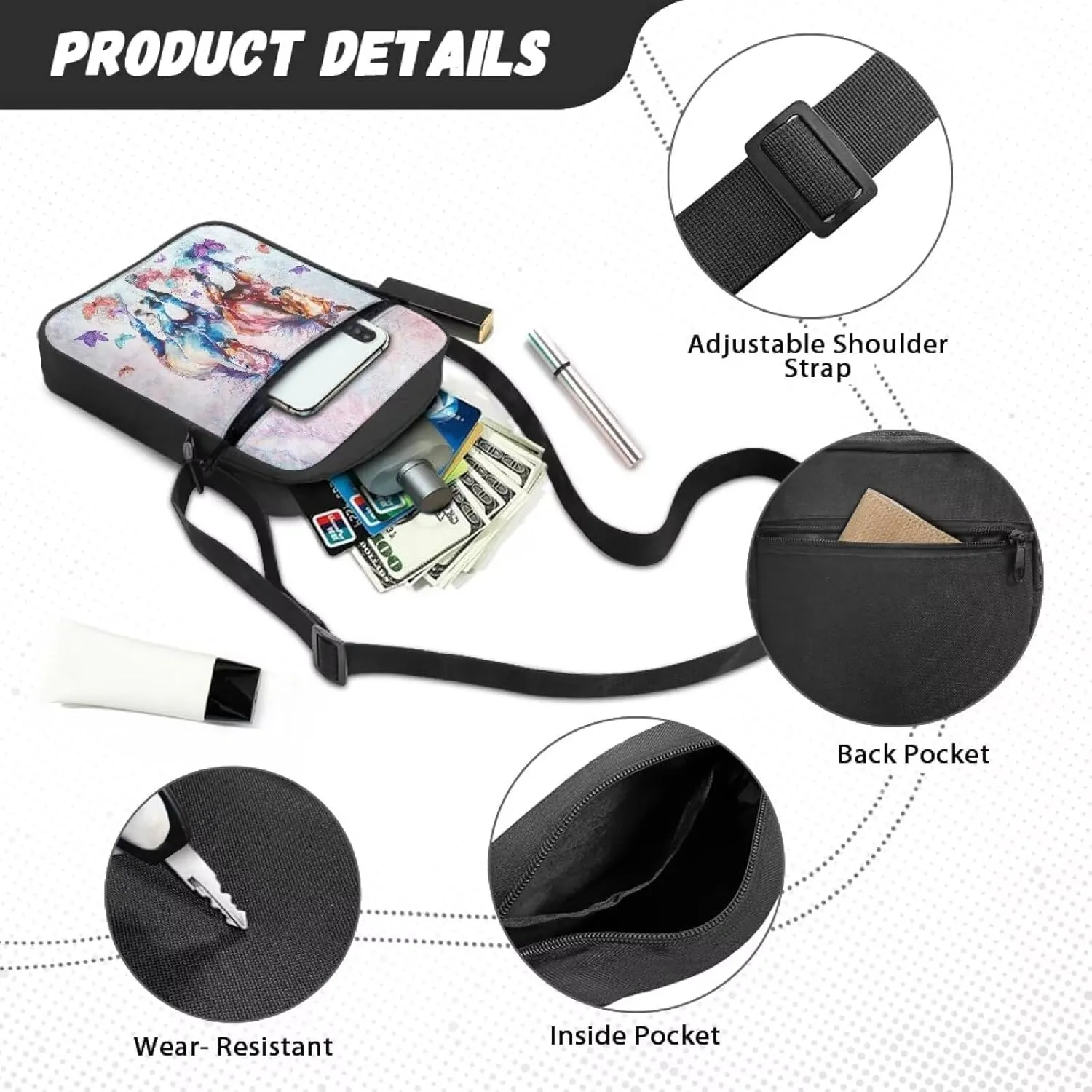 LedBack Cossbody Bag Messenger Bag Crossbody Bag Handbag Purse Shoulder Bag with Front Pocket Adjustable