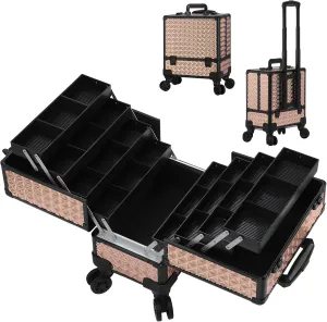 Leeora&Leekoo High-Capacity Multilayer Portable Nail Case for Nail Tech Organizer with Wheels - Lockable Makeup Case Organizer, Cosmetic Case, Makeup Train Case (rose gold)
