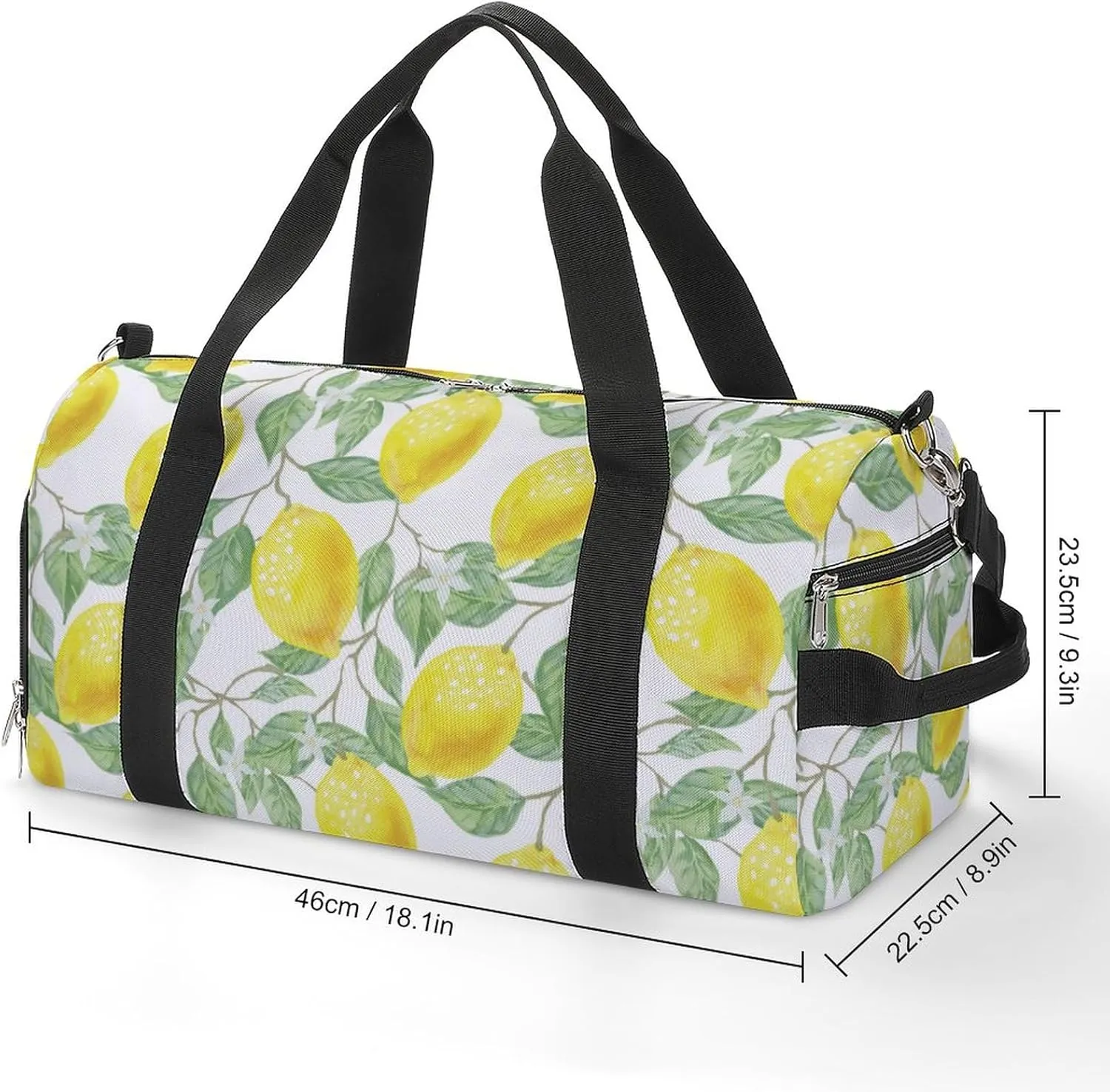 Lemon Pattern Sports Tote Gym Bag for Women Men, Overnight Bag with Shoe Compartment Water Resistant