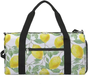 Lemon Pattern Sports Tote Gym Bag for Women Men, Overnight Bag with Shoe Compartment Water Resistant