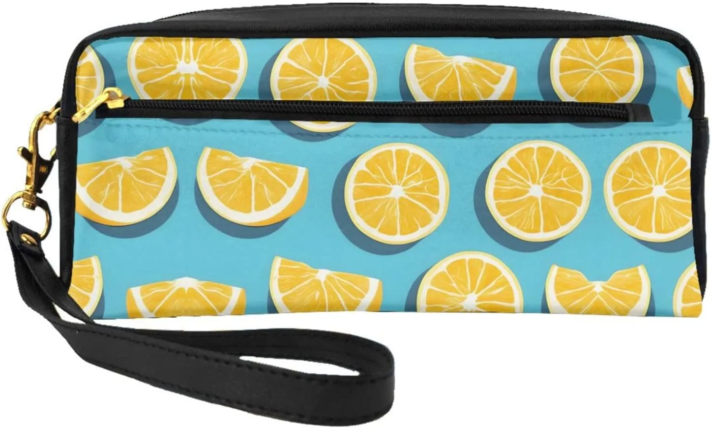 Lemon wedges Print Leather Small Makeup Bag â€“ Travel Toiletry Bag for Women, Reusable Cosmetic Pouch with Zipper