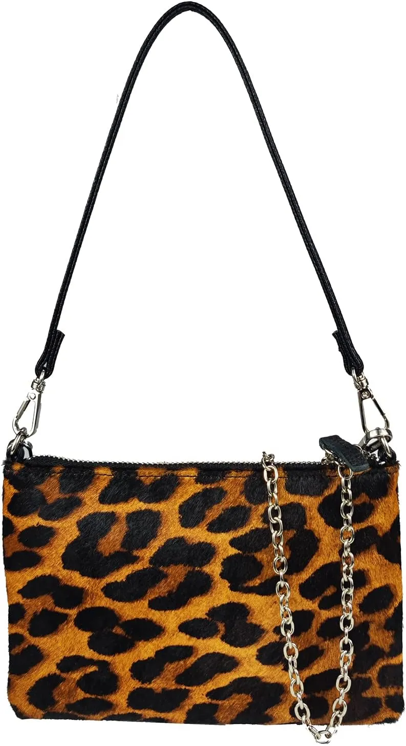 Leopard Purse for Women,Calf hair-on Cow Leather Luxury Fur Cheetah Bag Wild Animal Printing Initial Name Customizable