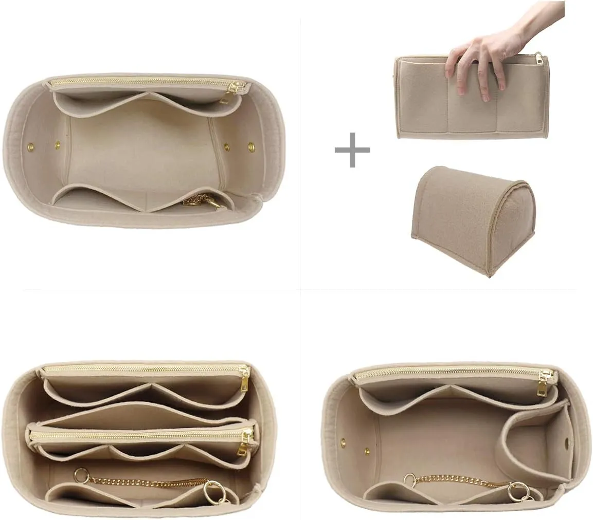 LEXSION 3 in 1 Felt Purse Organizer Insert Bag in Bag with a Bottle Holder Shaper 8026 Beige M