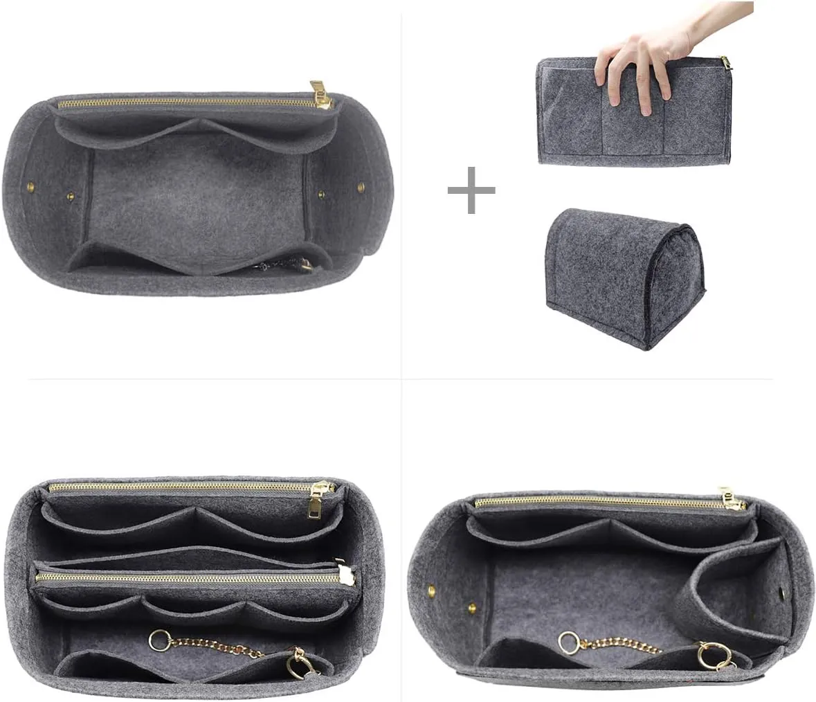 LEXSION 3 in 1 Felt Purse Organizer Insert Bag in Bag with a Bottle Holder Shaper 8026 Grey M