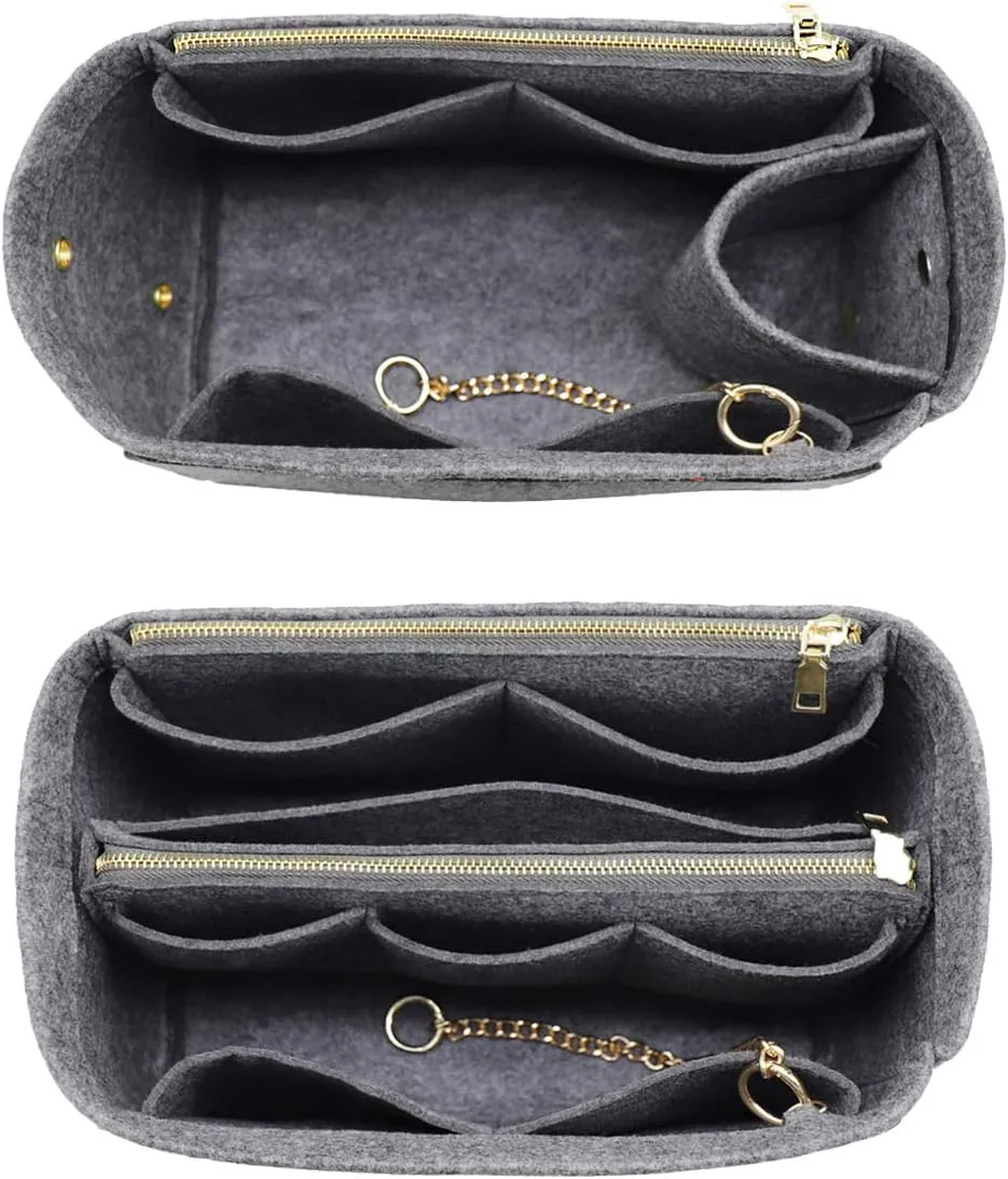 LEXSION 3 in 1 Felt Purse Organizer Insert Bag in Bag with a Bottle Holder Shaper 8026 Grey M