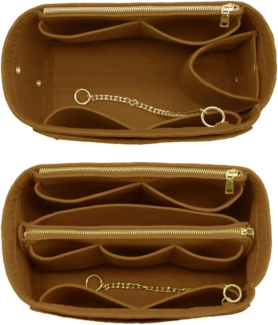 LEXSION 3 in 1 Felt Purse Organizer Insert Bag in Bag with a Bottle Holder Shaper 8026 Light Brown M