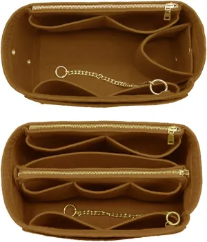 LEXSION 3 in 1 Felt Purse Organizer Insert Bag in Bag with a Bottle Holder Shaper 8026 Light Brown M