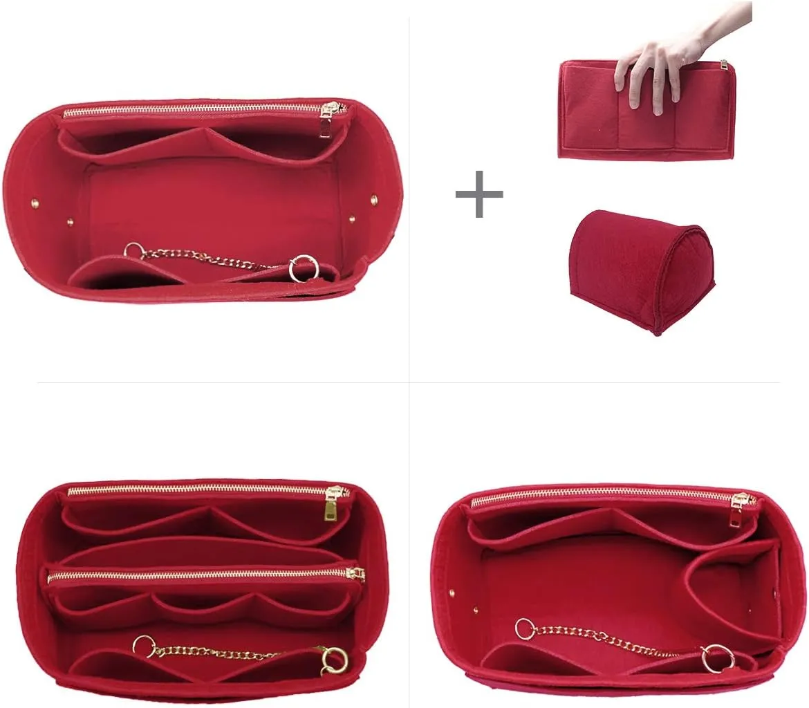 LEXSION 3 in 1 Felt Purse Organizer Insert Bag in Bag with a Bottle Holder Shaper 8026 Vine Red M