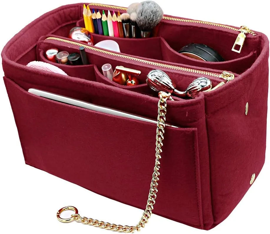 LEXSION 3 in 1 Felt Purse Organizer Insert Bag in Bag with a Bottle Holder Shaper 8026 Vine Red M
