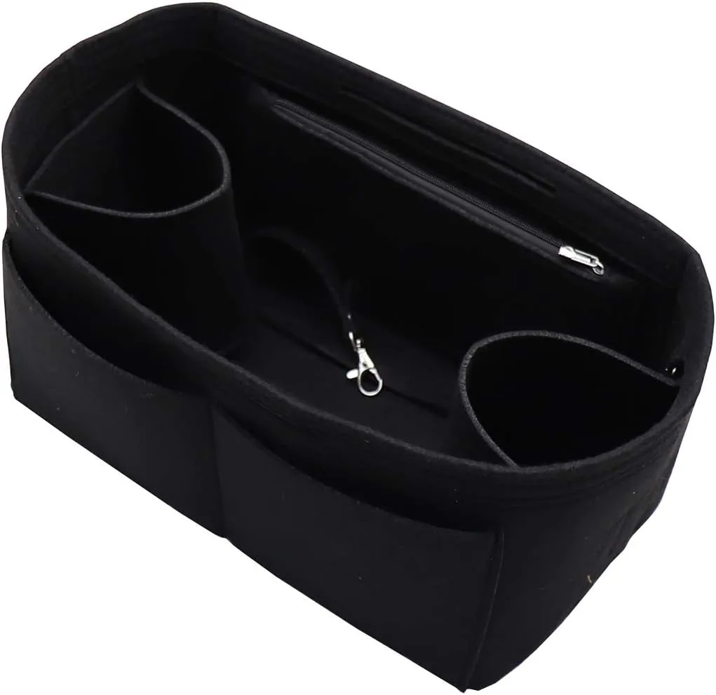 LEXSION Felt Purse Organizer Insert Zipper Pocket with Two Removeable Bottle Holder