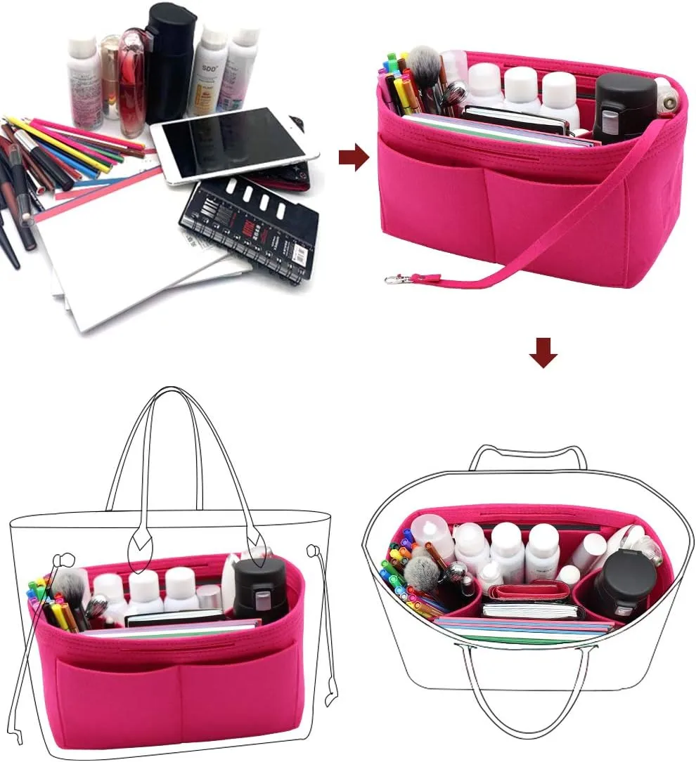 LEXSION Felt Purse Organizer Insert Zipper Pocket with Two Removeable Bottle Holder