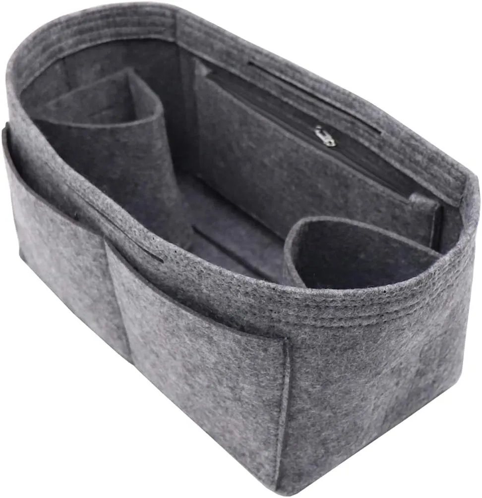 LEXSION Felt Purse Organizer Insert Zipper Pocket with Two Removeable Bottle Holder