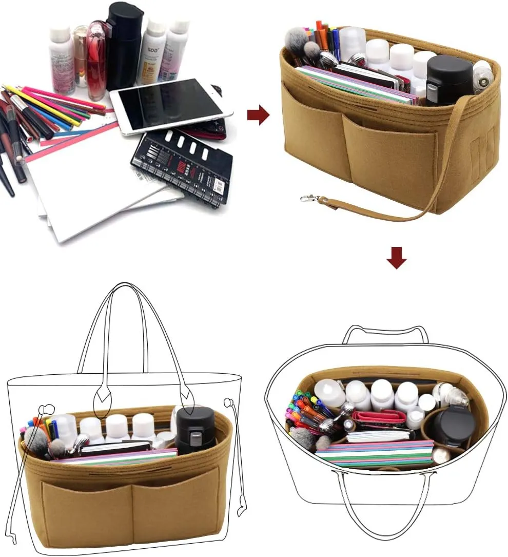 LEXSION Felt Purse Organizer Insert Zipper Pocket with Two Removeable Bottle Holder