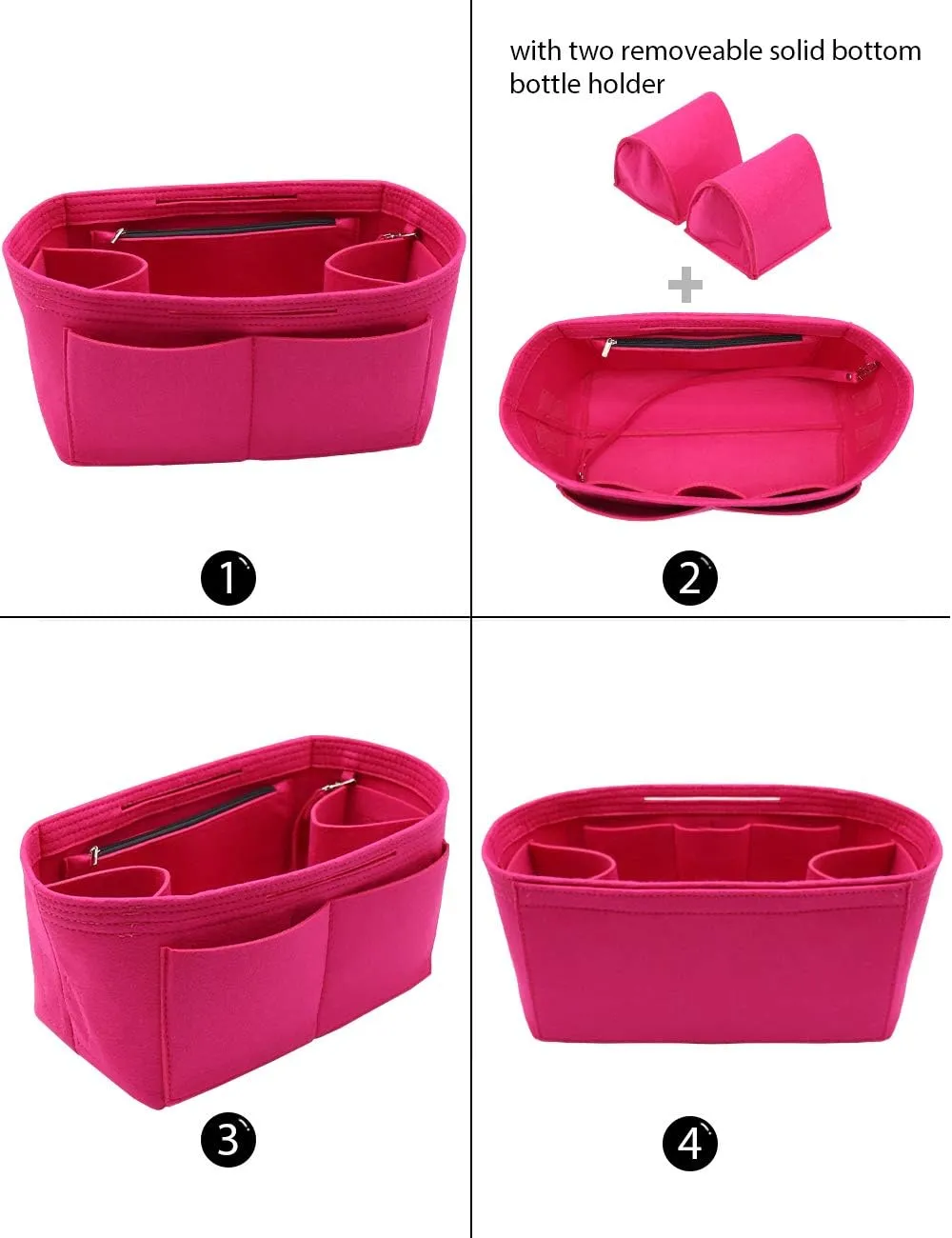 LEXSION Felt Purse Organizer Insert Zipper Pocket with Two Removeable Bottle Holder