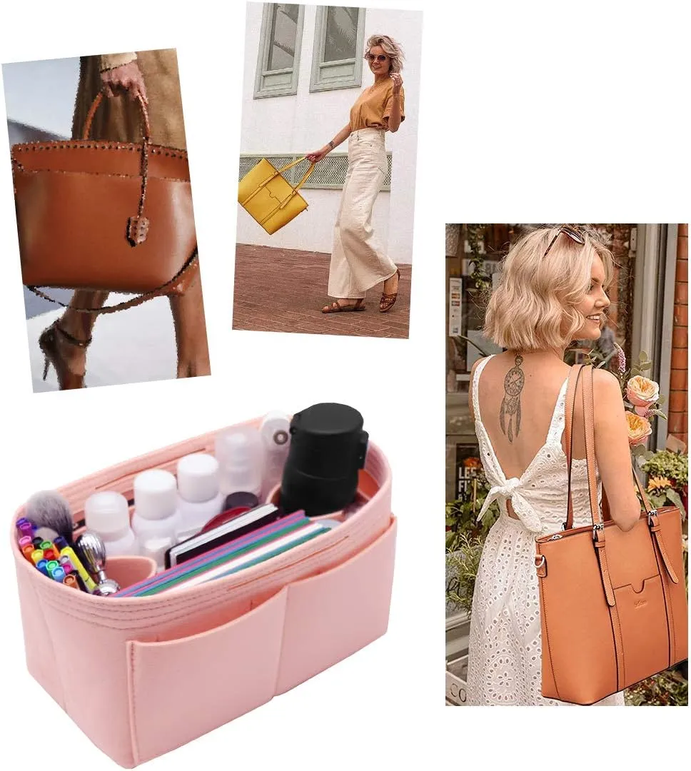 LEXSION Felt Purse Organizer Insert Zipper Pocket with Two Removeable Bottle Holder