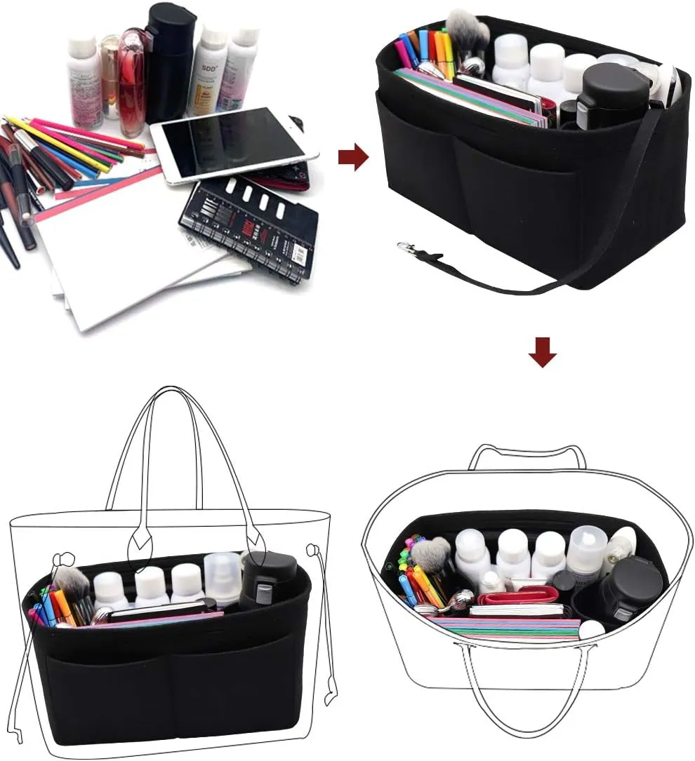 LEXSION Felt Purse Organizer Insert Zipper Pocket with Two Removeable Bottle Holder