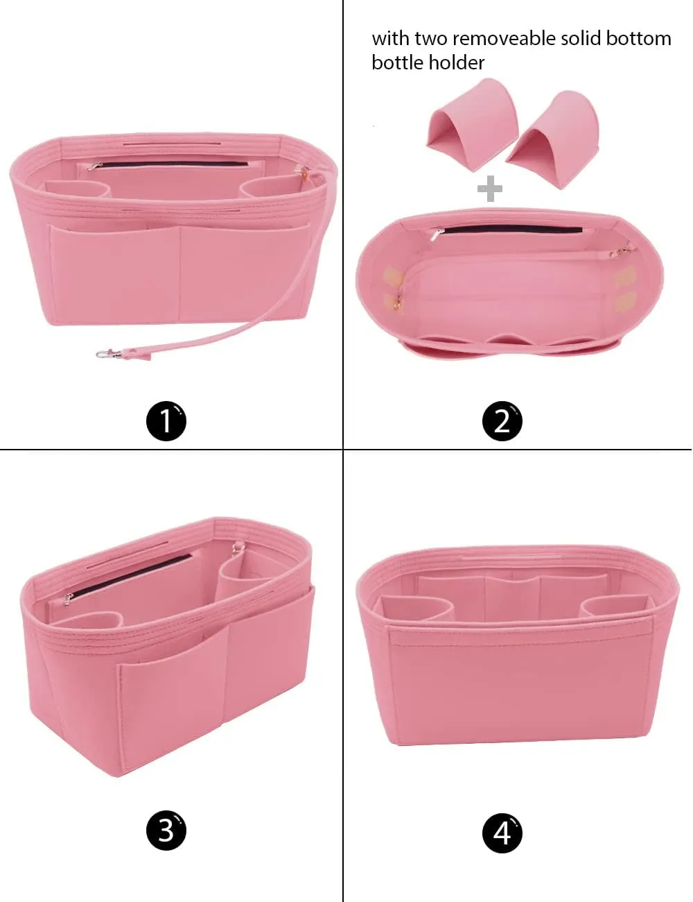 LEXSION Felt Purse Organizer Insert Zipper Pocket with Two Removeable Bottle Holder