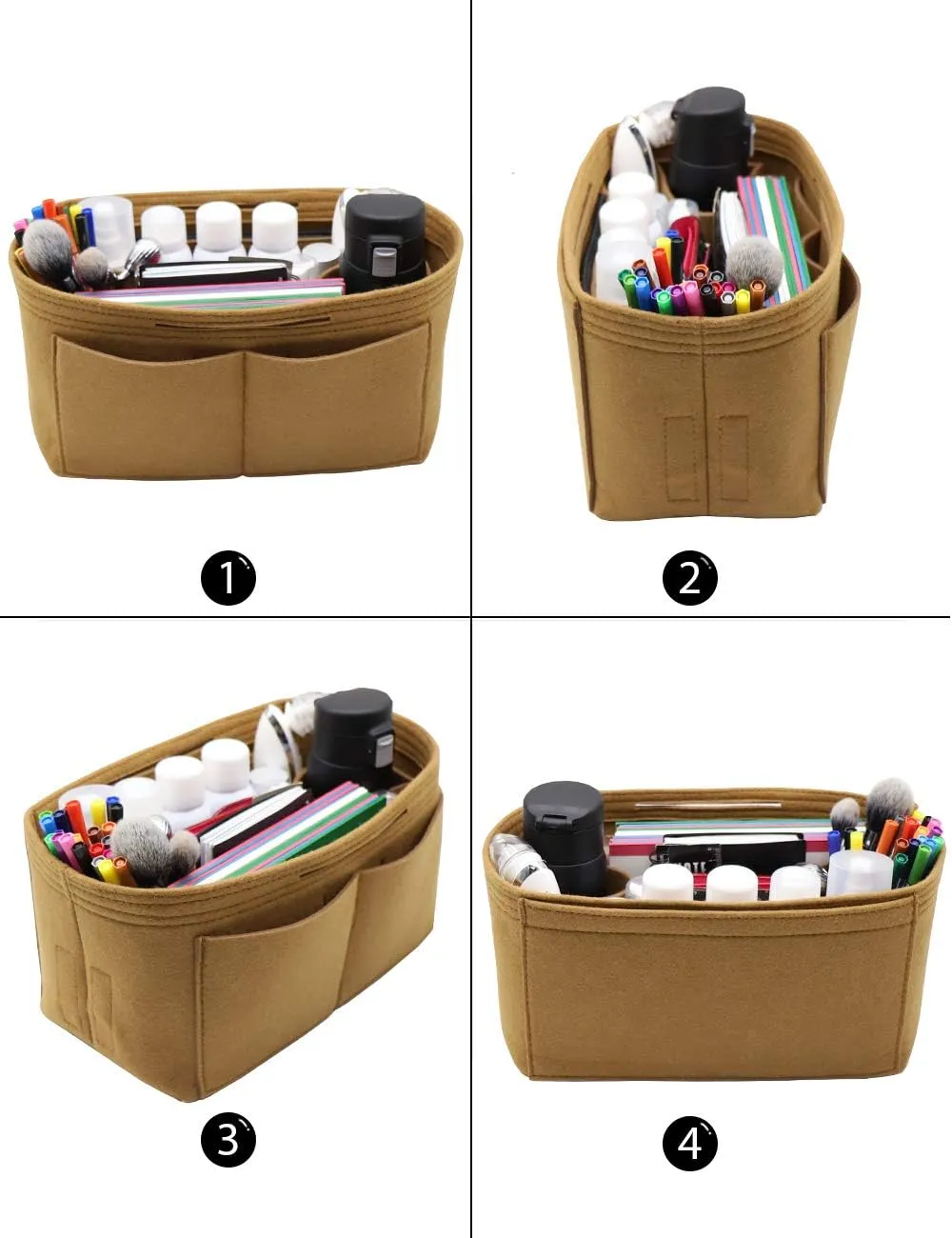 LEXSION Felt Purse Organizer Insert Zipper Pocket with Two Removeable Bottle Holder