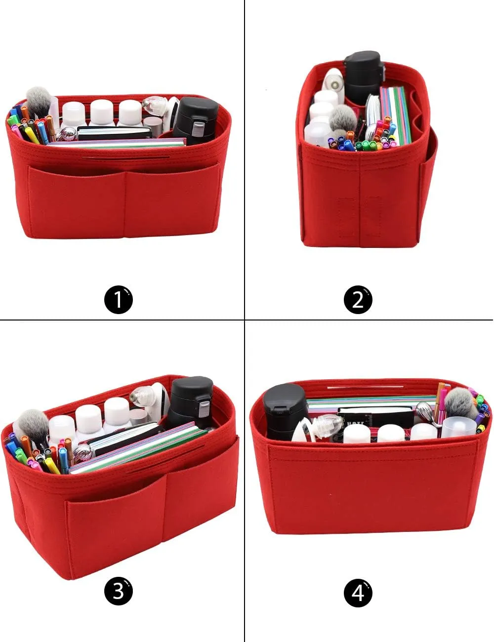LEXSION Felt Purse Organizer Insert Zipper Pocket with Two Removeable Bottle Holder