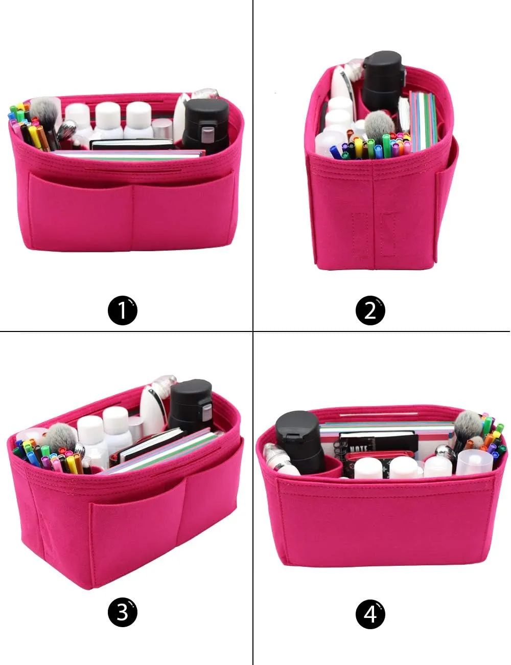 LEXSION Felt Purse Organizer Insert Zipper Pocket with Two Removeable Bottle Holder