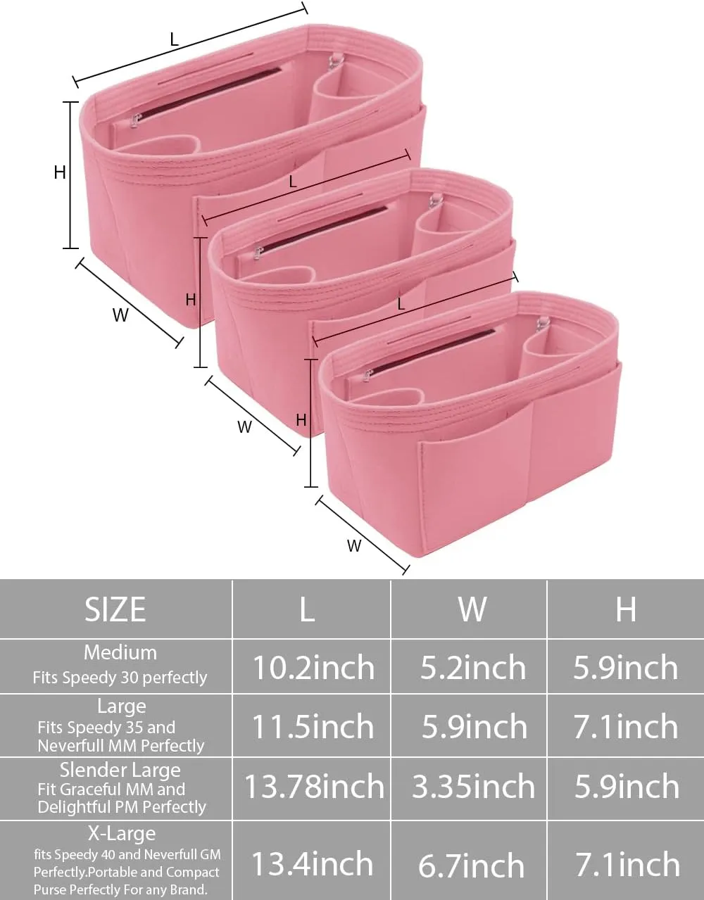 LEXSION Felt Purse Organizer Insert Zipper Pocket with Two Removeable Bottle Holder