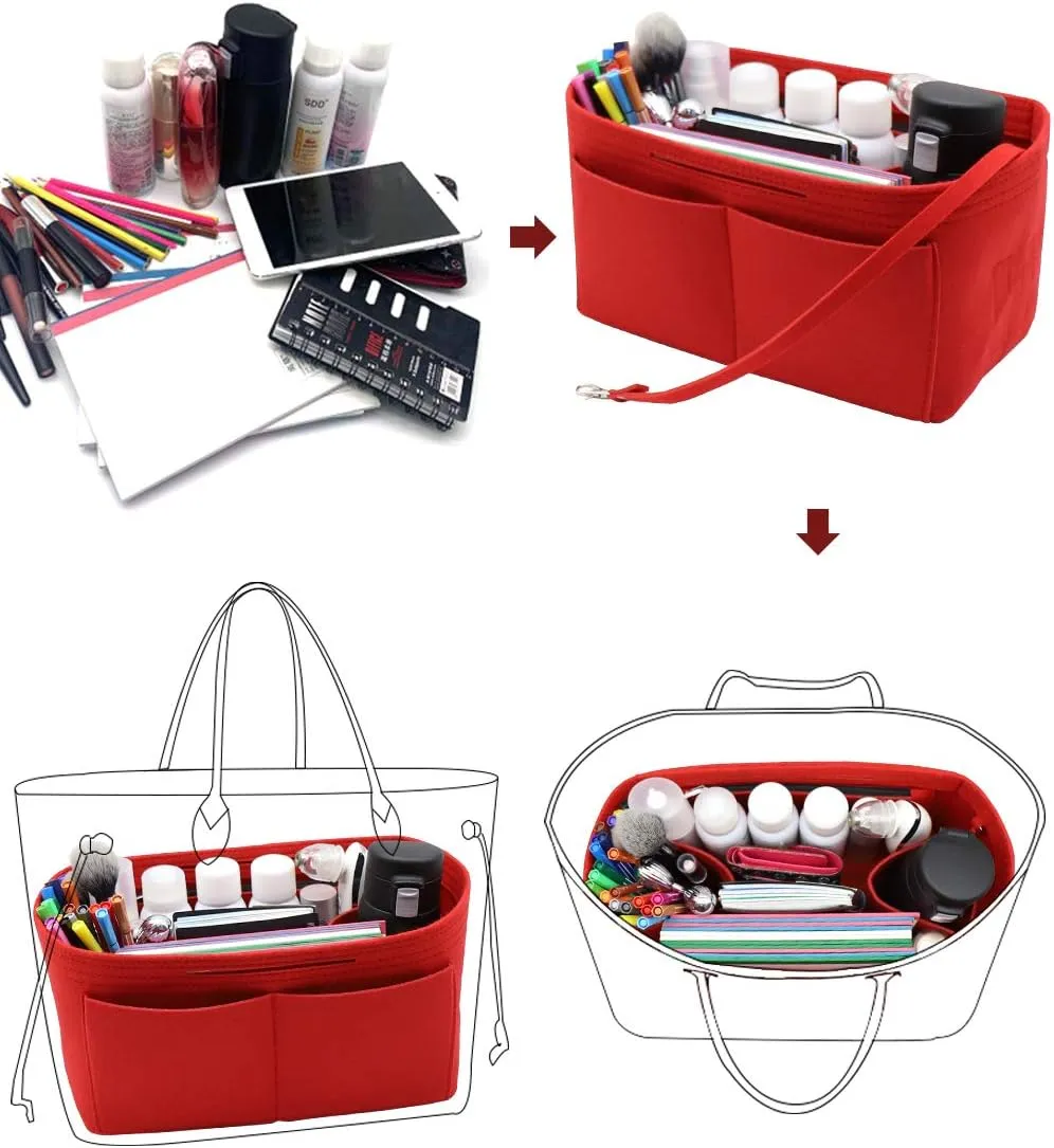 LEXSION Felt Purse Organizer Insert Zipper Pocket with Two Removeable Bottle Holder