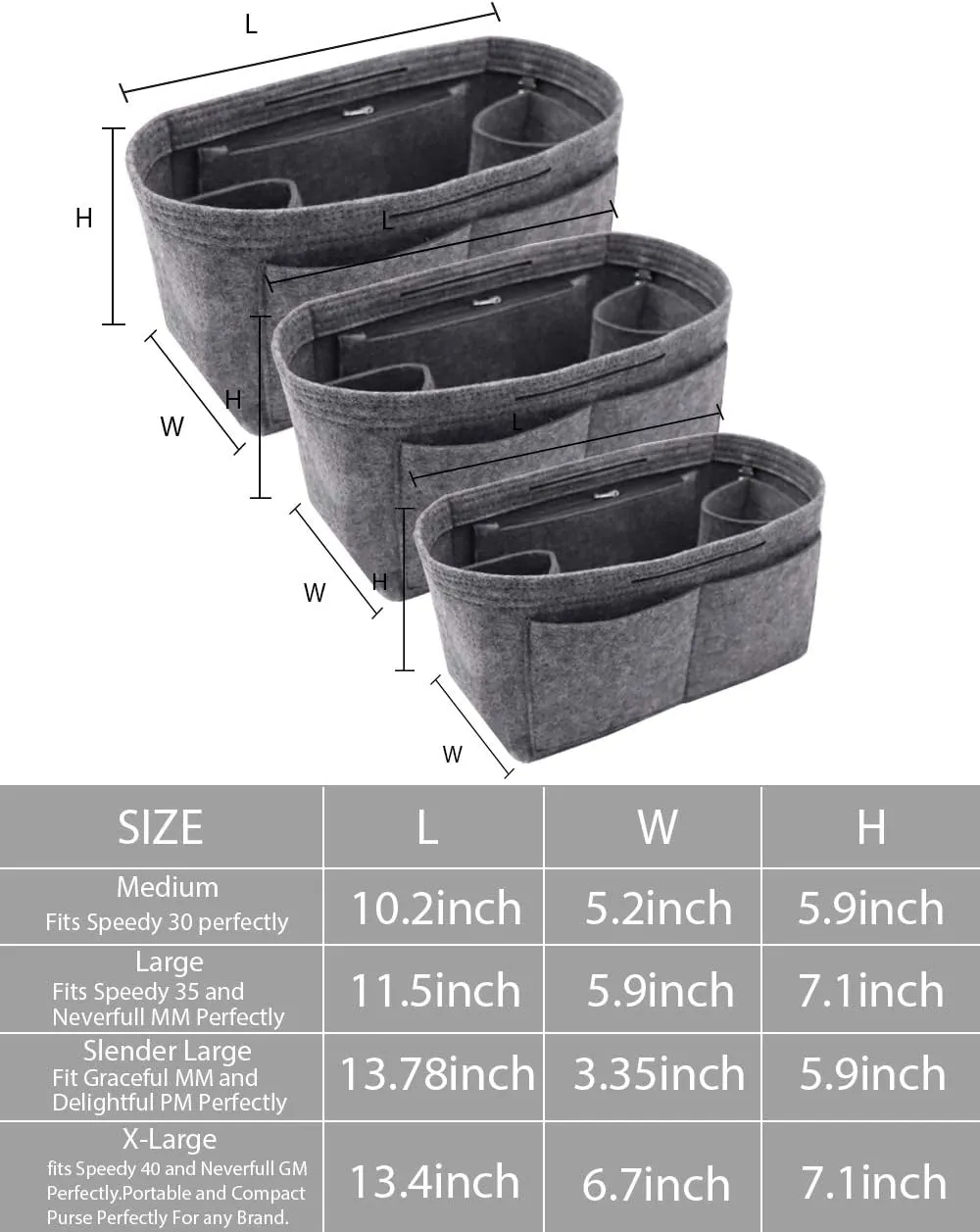 LEXSION Felt Purse Organizer Insert Zipper Pocket with Two Removeable Bottle Holder