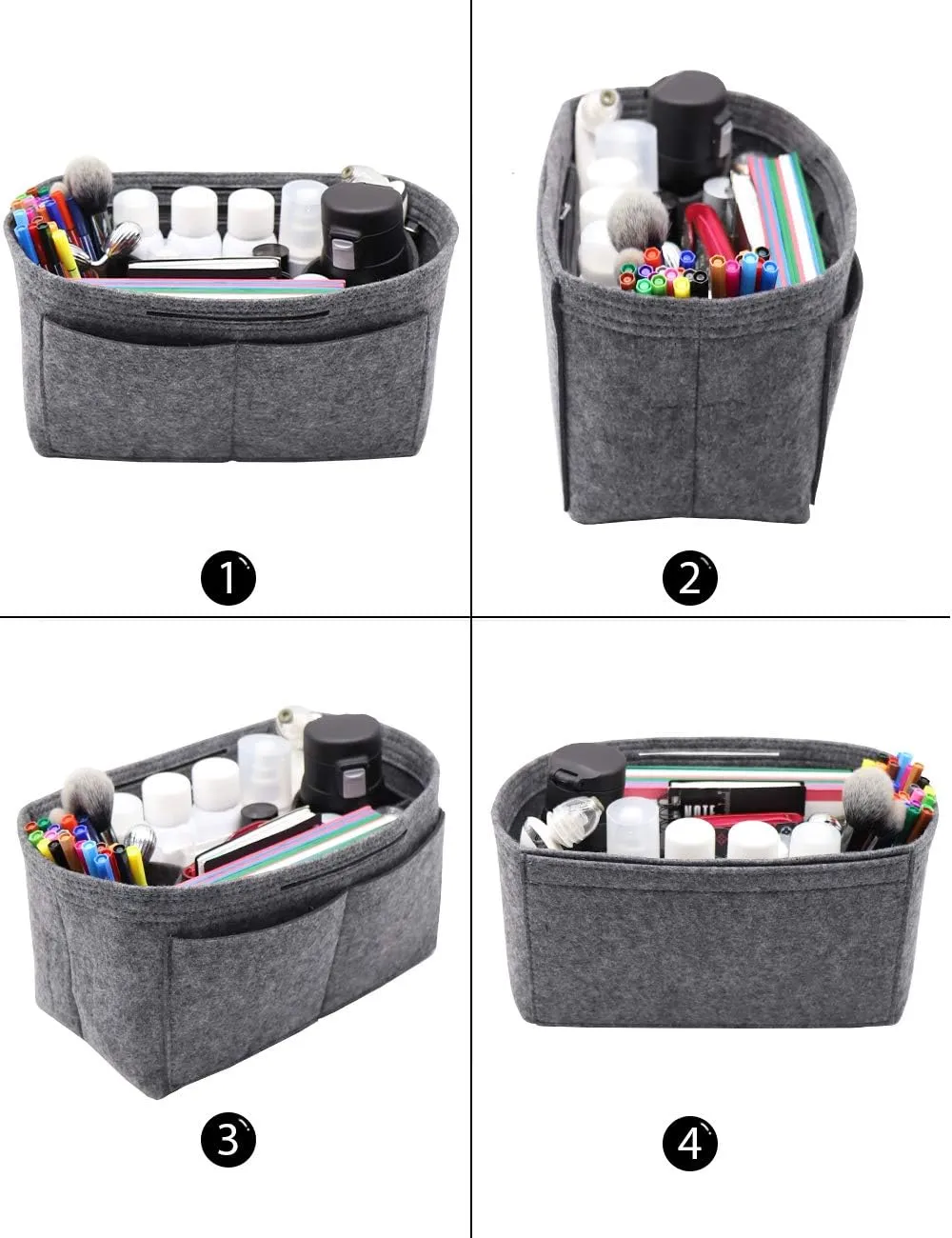 LEXSION Felt Purse Organizer Insert Zipper Pocket with Two Removeable Bottle Holder