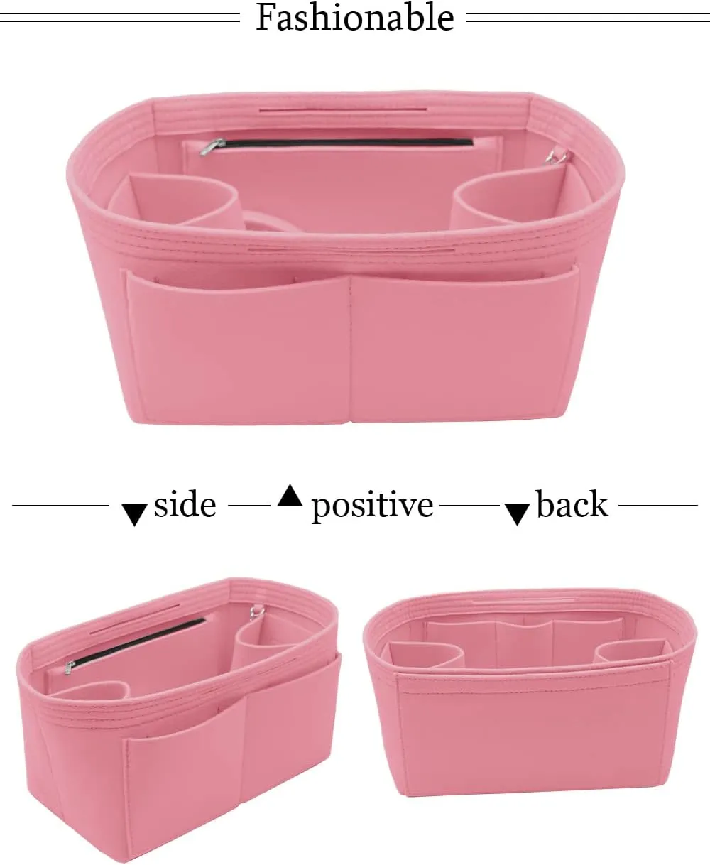 LEXSION Felt Purse Organizer Insert Zipper Pocket with Two Removeable Bottle Holder