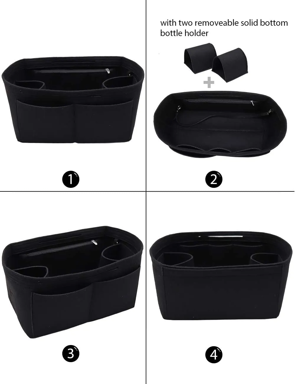LEXSION Felt Purse Organizer Insert Zipper Pocket with Two Removeable Bottle Holder