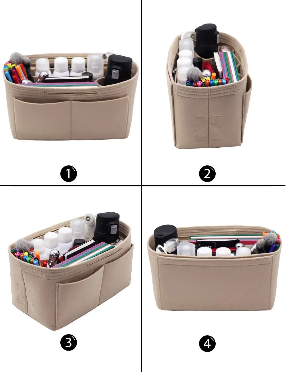 LEXSION Felt Purse Organizer Insert Zipper Pocket with Two Removeable Bottle Holder