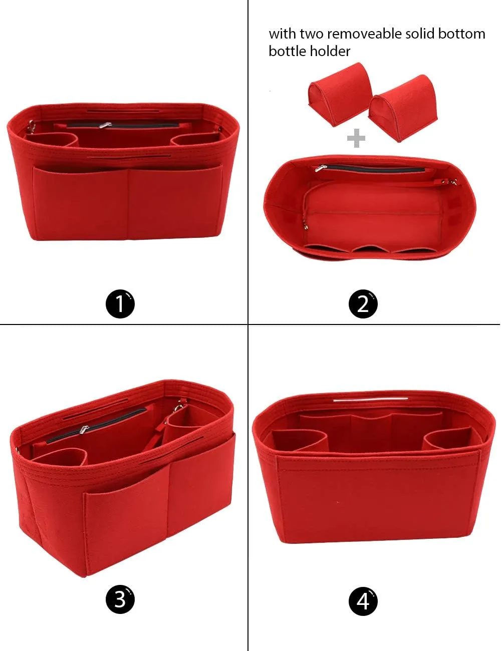 LEXSION Felt Purse Organizer Insert Zipper Pocket with Two Removeable Bottle Holder