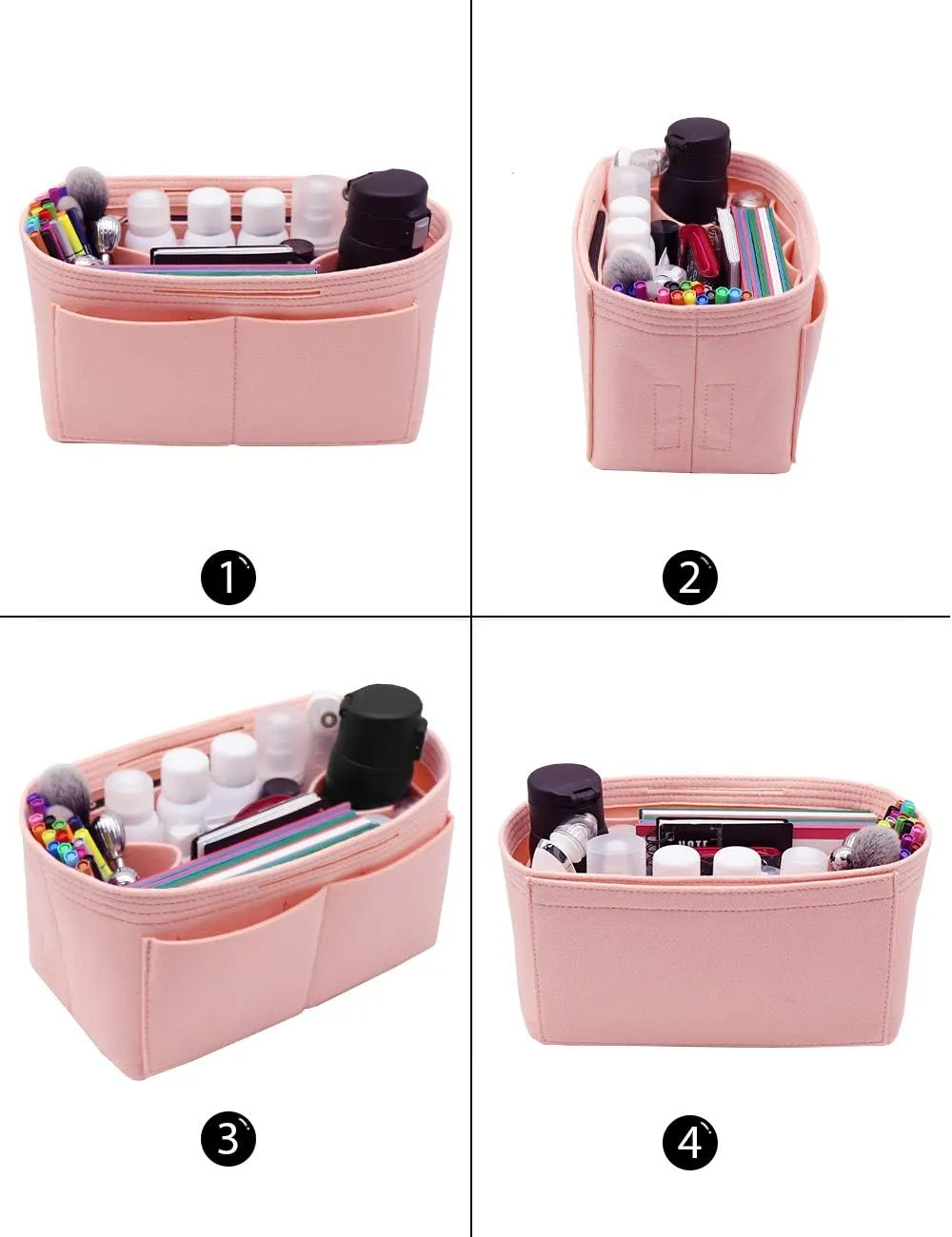 LEXSION Felt Purse Organizer Insert Zipper Pocket with Two Removeable Bottle Holder