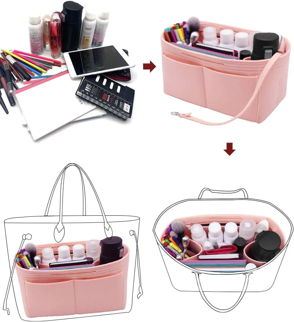 LEXSION Felt Purse Organizer Insert Zipper Pocket with Two Removeable Bottle Holder