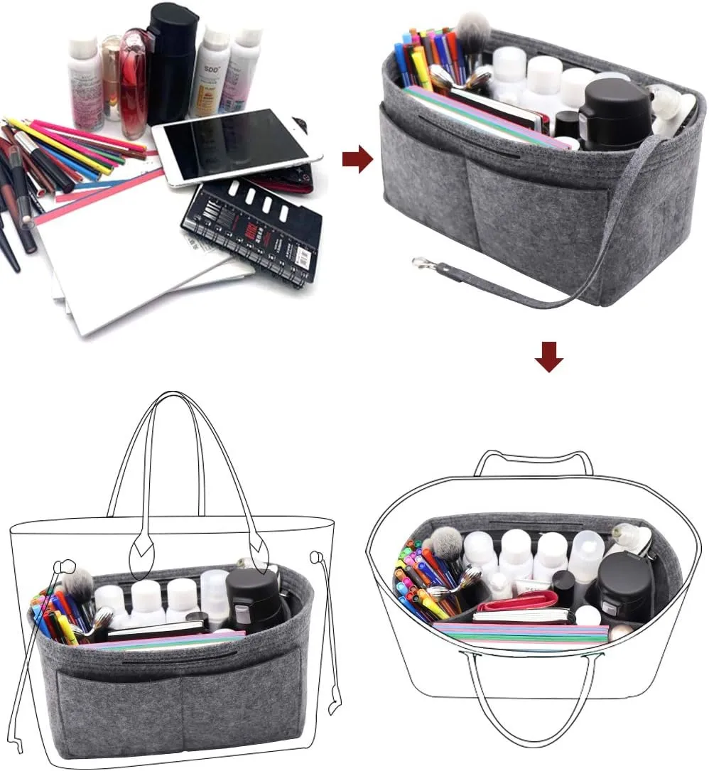 LEXSION Felt Purse Organizer Insert Zipper Pocket with Two Removeable Bottle Holder