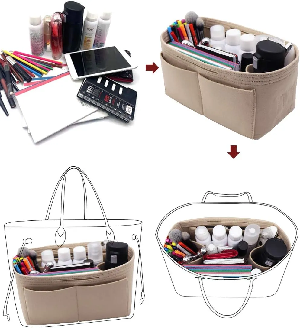 LEXSION Felt Purse Organizer Insert Zipper Pocket with Two Removeable Bottle Holder