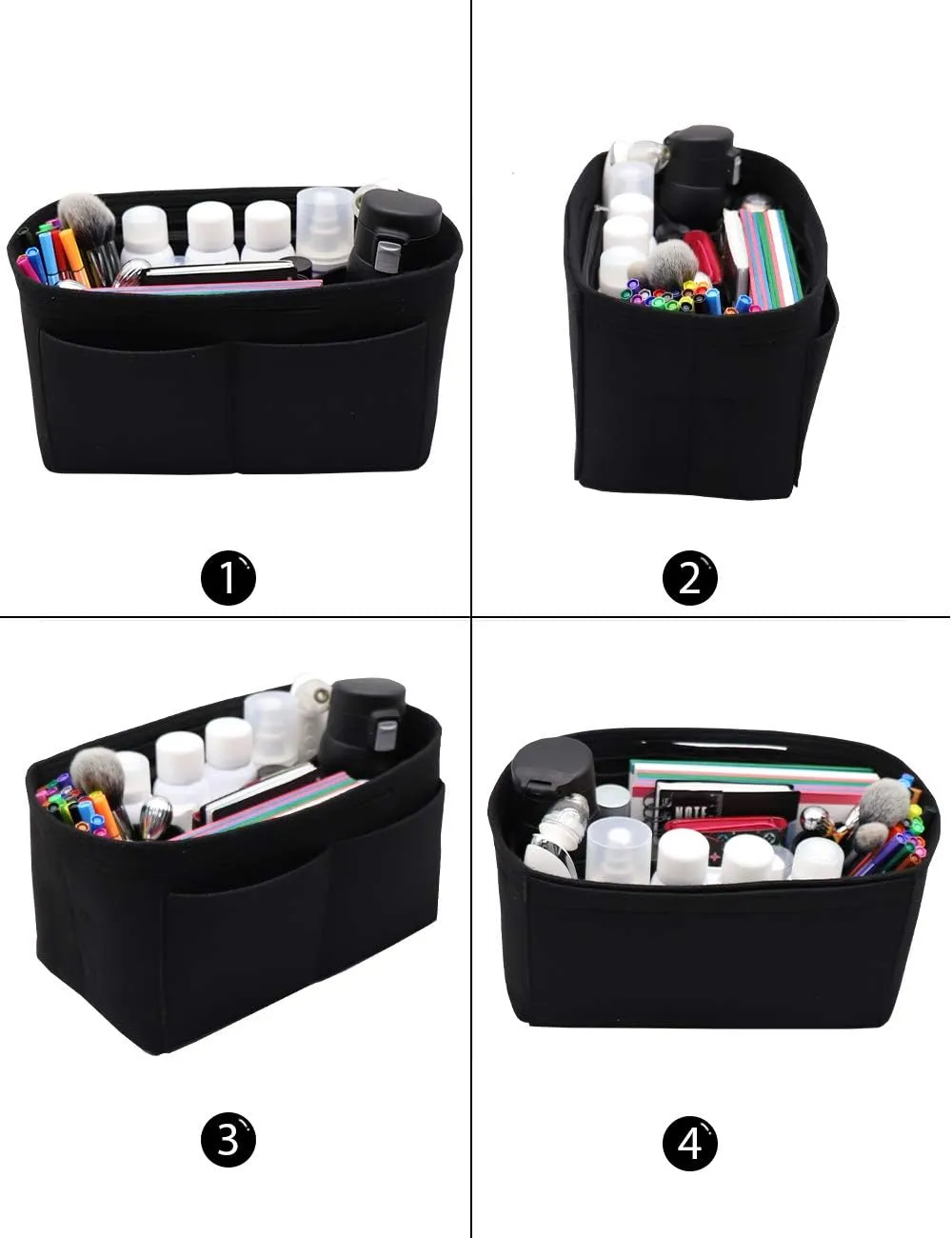 LEXSION Felt Purse Organizer Insert Zipper Pocket with Two Removeable Bottle Holder