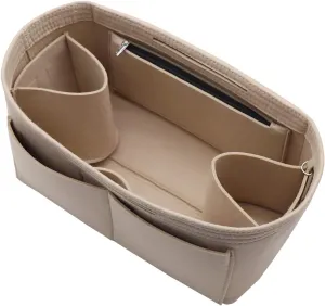 LEXSION Felt Purse Organizer Insert Zipper Pocket with Two Removeable Bottle Holder