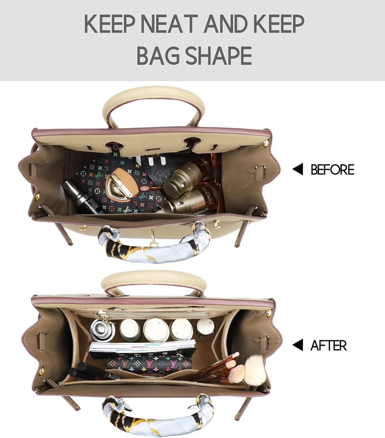 LEXSION Purse Organizer Insert for Handbags, Felt Bag Organizer for Birkin 30, Tote Bag Organizer Insert 8033 Beige Medium